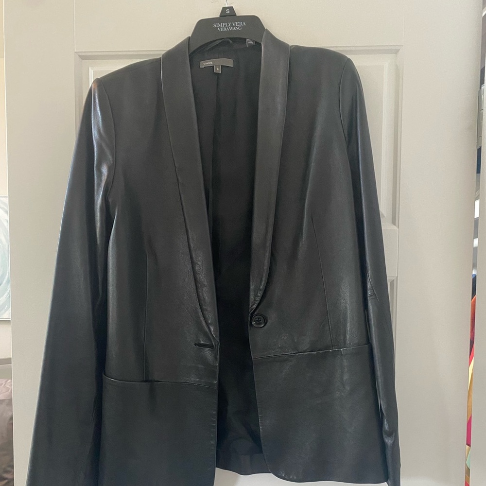 Vince soft leather one button blazer.